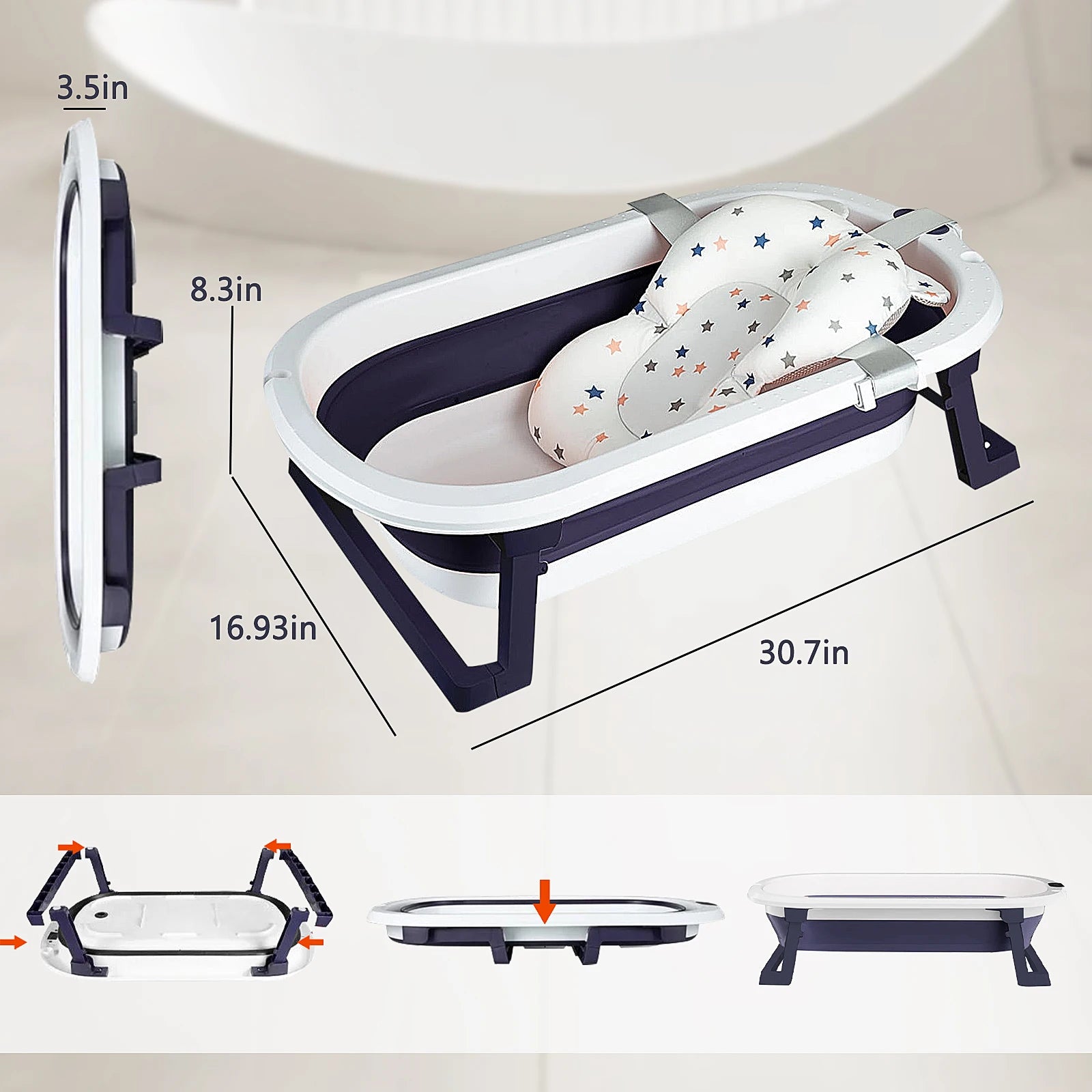 Newborn Collapsible Baby Bathtub Portable Travel Bathtub  Foldable Baby Bathtub Foldable Bath Basin Newborns For Baby 0-36 Month