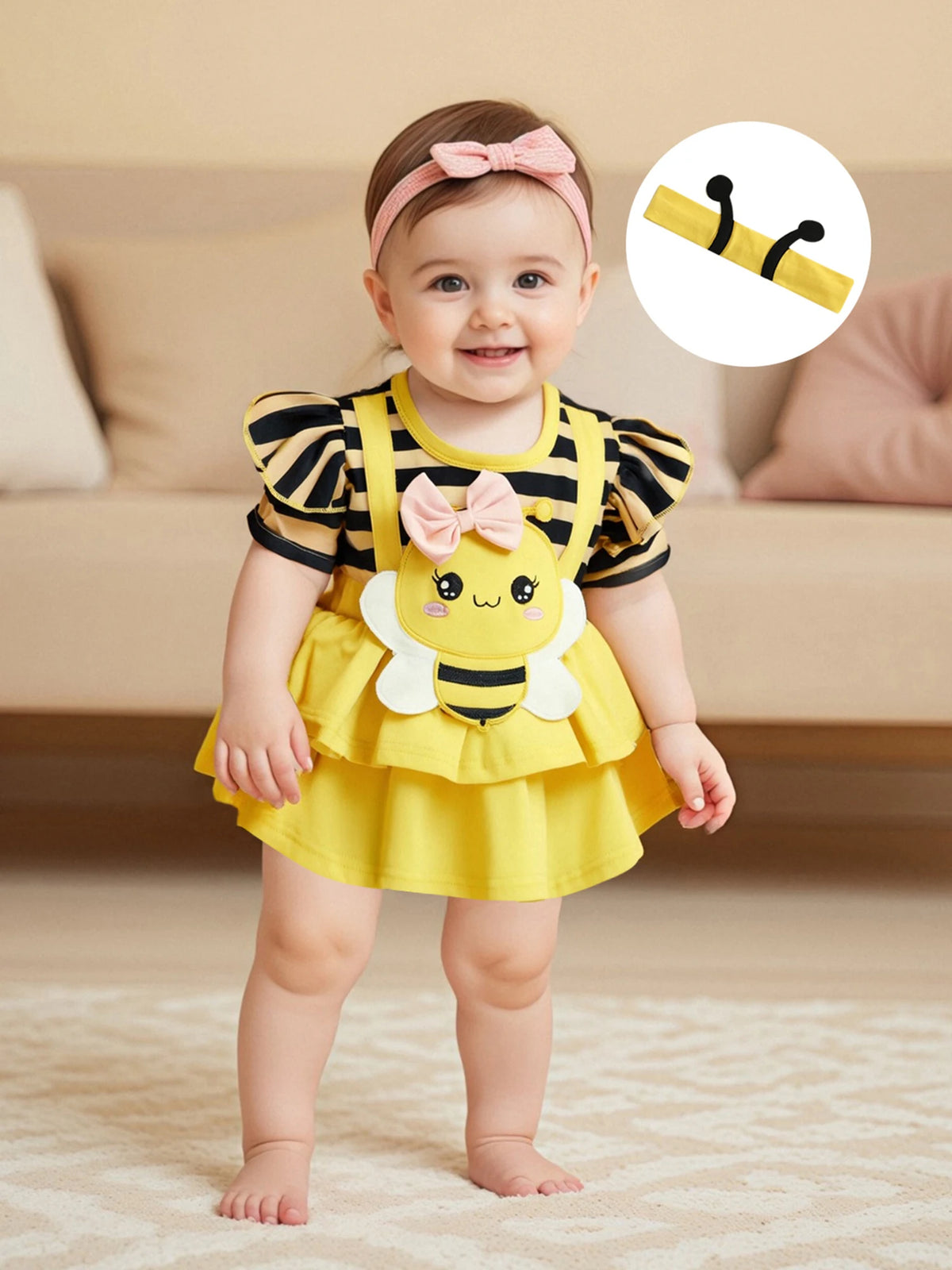 Baby Girl Summer Outfit Sleeveless Floral Print Ruffle Romper with Matching Headband and Sandals Set for Newborns