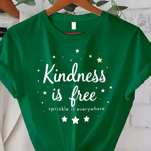 Load image into Gallery viewer, Women T-shirt Kindness is Free T-Shirt for Women - Cute Star Print Casual Top
