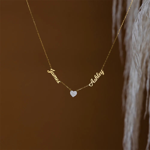 Load image into Gallery viewer, Two Pave Zircon Heart Custom Name Necklaces for Women Wedding Gift Minimalist Jewelry Personalized Multiple Names Charm Choker
