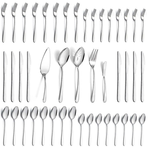 Load image into Gallery viewer, 65 Pcs Silverware Set with Serving Set for 12, Stainless Steel Flatware Cutlery Set Contains 5 Pcs Serving Set, for Home
