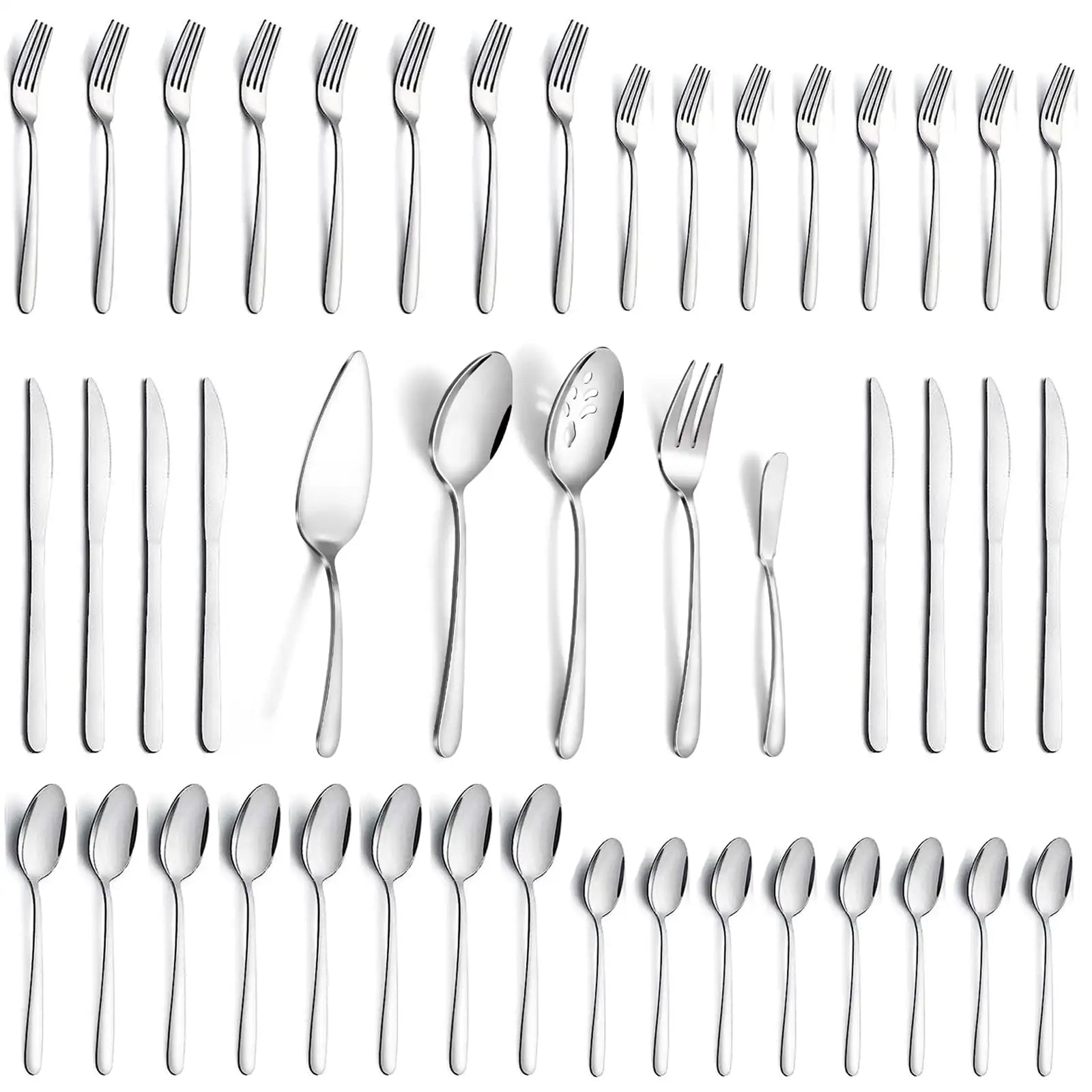 65 Pcs Silverware Set with Serving Set for 12, Stainless Steel Flatware Cutlery Set Contains 5 Pcs Serving Set, for Home