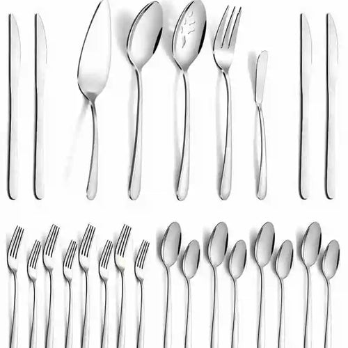 Load image into Gallery viewer, 65 Pcs Silverware Set with Serving Set for 12, Stainless Steel Flatware Cutlery Set Contains 5 Pcs Serving Set, for Home
