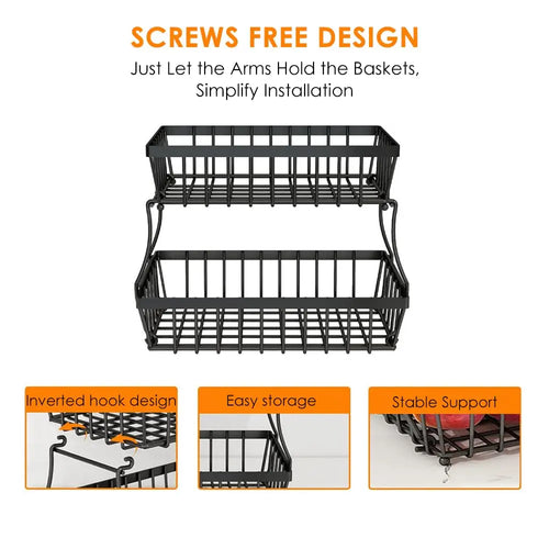 Load image into Gallery viewer, 2-Layer Metal Fruit Basket, Countertop Storage Rack for Kitchen, Bathroom, Living Room - Detachable, Black
