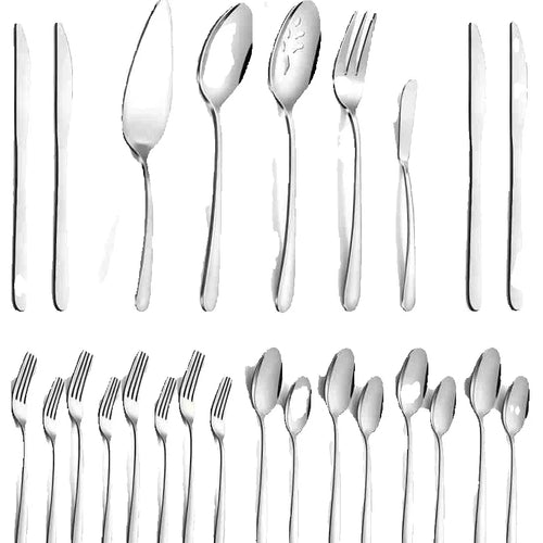 Load image into Gallery viewer, 65 Pcs Silverware Set with Serving Set for 12, Stainless Steel Flatware Cutlery Set Contains 5 Pcs Serving Set, for Home
