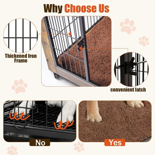 Load image into Gallery viewer, 32 Inch Dog Crate Furniture with Cushion, Wooden Double Doors Kennel Cage Indoor with Wheels, Pet House Decorative Side
