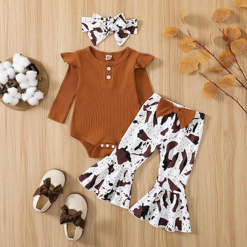 Toddler Girls Winter Outfit Long Sleeve Knit Sweater Floral Print Leggings Set for Baby Girls 0-24 Months
