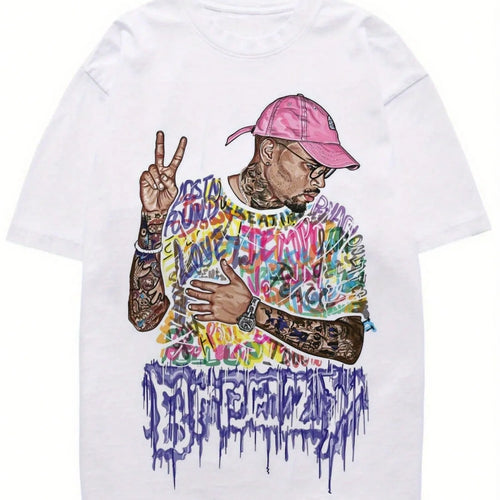 Load image into Gallery viewer, Hip Hop Man Print T-Shirt Cotton Vintage Style Round Neck Soft And Breathable
