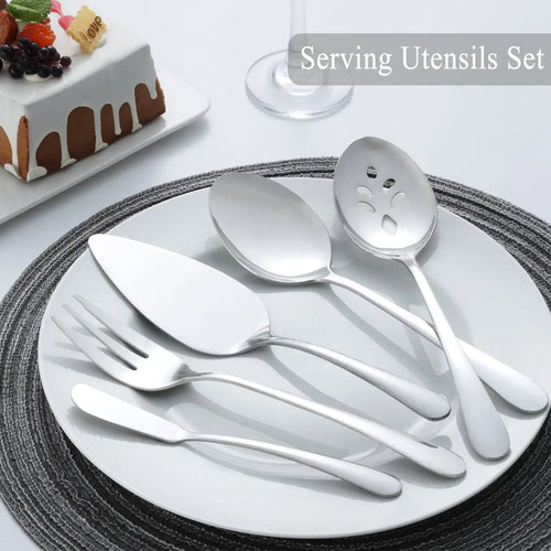 Load image into Gallery viewer, 65 Pcs Silverware Set with Serving Set for 12, Stainless Steel Flatware Cutlery Set Contains 5 Pcs Serving Set, for Home
