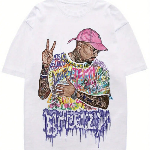 Load image into Gallery viewer, Hip Hop Man Print T-Shirt Cotton Vintage Style Round Neck Soft And Breathable
