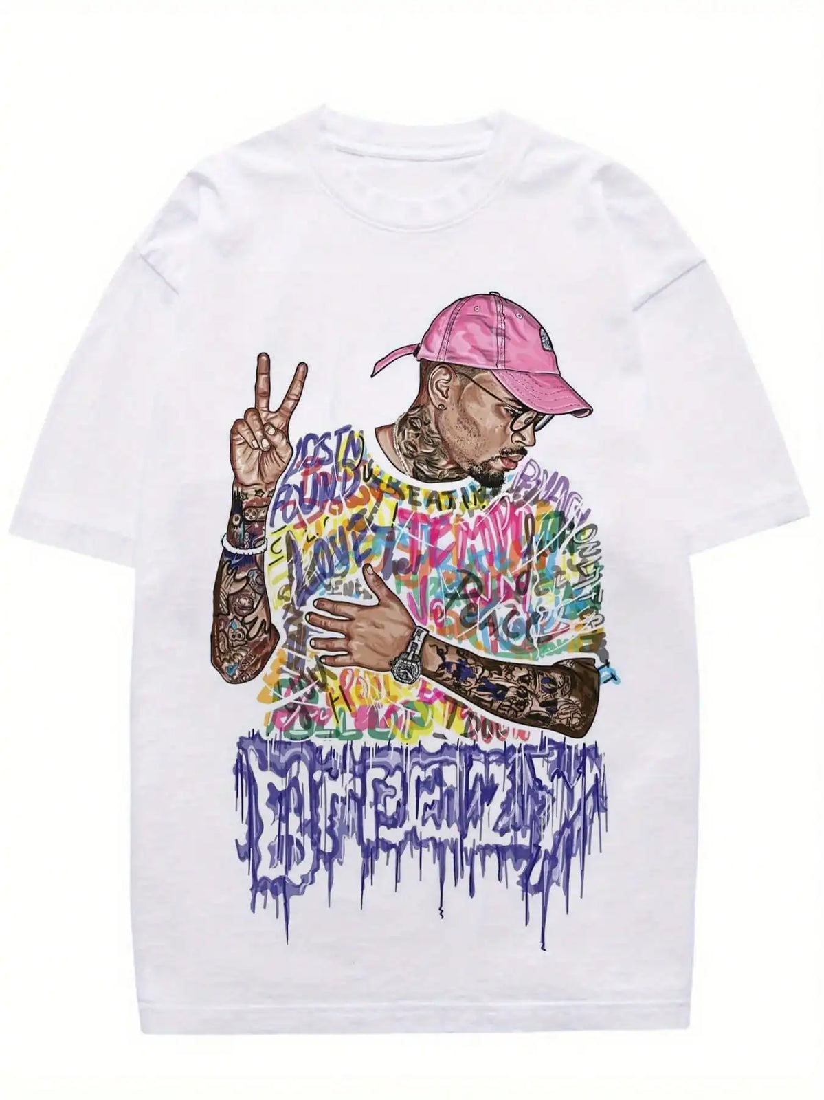 Hip Hop Man Print T-Shirt Cotton Vintage Style Round Neck Soft And Breathable