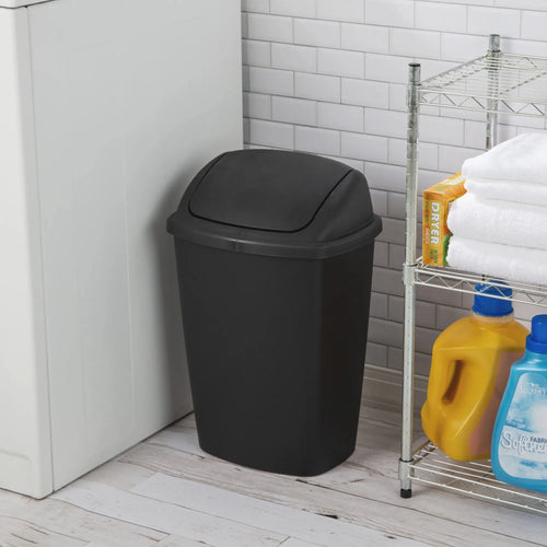 Load image into Gallery viewer, Sterilite 7.5 Gallon SwingTop Trash Can, Plastic, Kitchen, Black Trash Can
