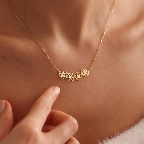 Load image into Gallery viewer, Custom Combined Birth Flower Necklace for Mom Personalized 12 Month Flower Stainless Steel Necklaces Jewelry Mothers Day Gift

