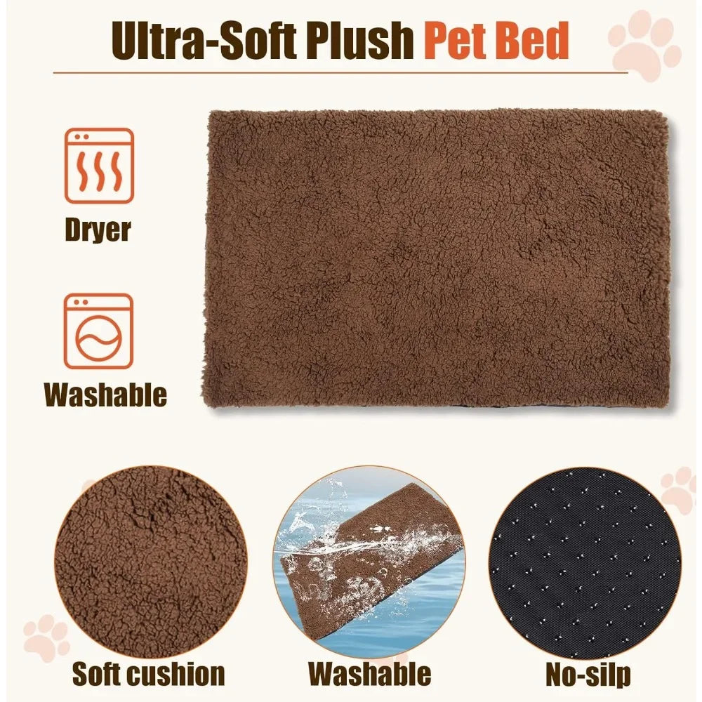 32 Inch Dog Crate Furniture with Cushion, Wooden Double Doors Kennel Cage Indoor with Wheels, Pet House Decorative Side