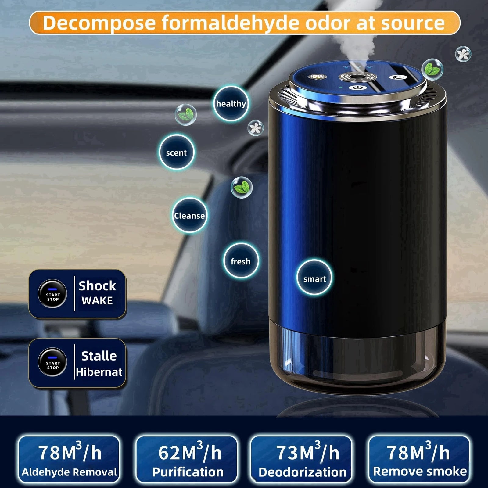 Novora Smart Car Diffuser with Starry Light and50ml Refill, - Auto Scent Air Freshener, Waterless, Auto On/Off, Lasts 180+ Days
