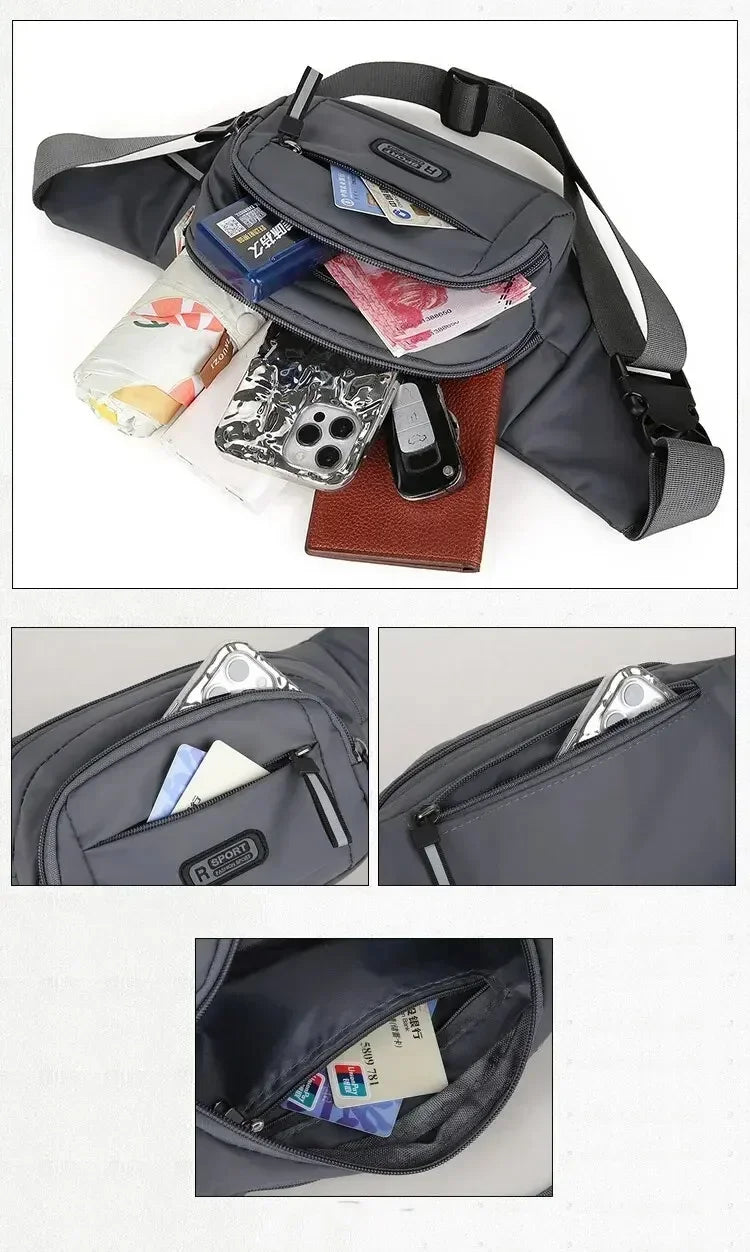 Men Canvas Fanny Waist Packs Unisex Fit Waistpack Mobile Sports Outdoor Running Anti Theft Ultra Thin Invisible Waist Bag