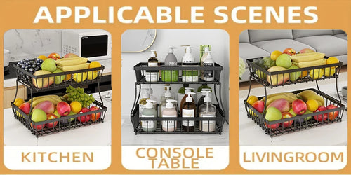 Load image into Gallery viewer, 2-Layer Metal Fruit Basket, Countertop Storage Rack for Kitchen, Bathroom, Living Room - Detachable, Black

