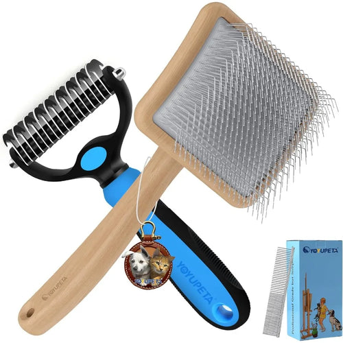 Load image into Gallery viewer, Large Slicker Brush for Dogs 3PC Pet Grooming Kit with Undercoat Rake and Stainless Steel Comb for Thick Coats Long Pins Effect
