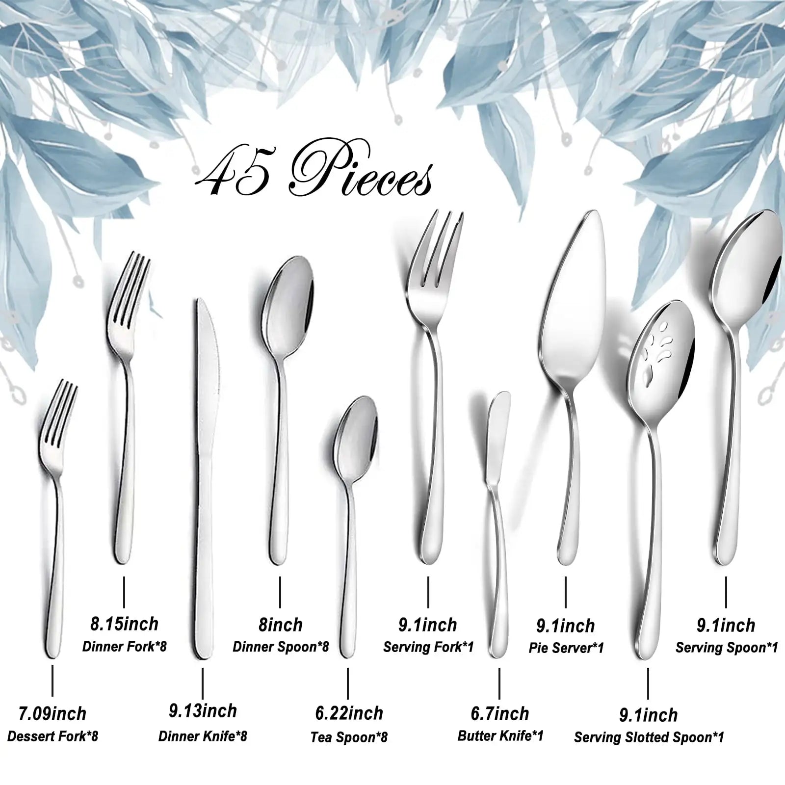 65 Pcs Silverware Set with Serving Set for 12, Stainless Steel Flatware Cutlery Set Contains 5 Pcs Serving Set, for Home