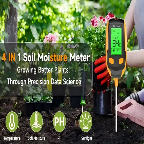 Load image into Gallery viewer, SmartGrow 4-in-1 Digital Soil Meter – Moisture, pH, Temperature &amp; Sunlight Intensity for Perfect Plant Care
