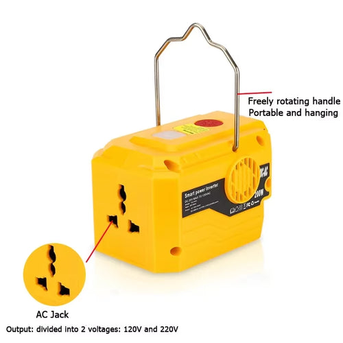 Load image into Gallery viewer, PowerPro Dewalt Battery Inverter – 18V-20V DC to 120V/220V AC with Dual USB, Ultimate Outdoor Power Adapter
