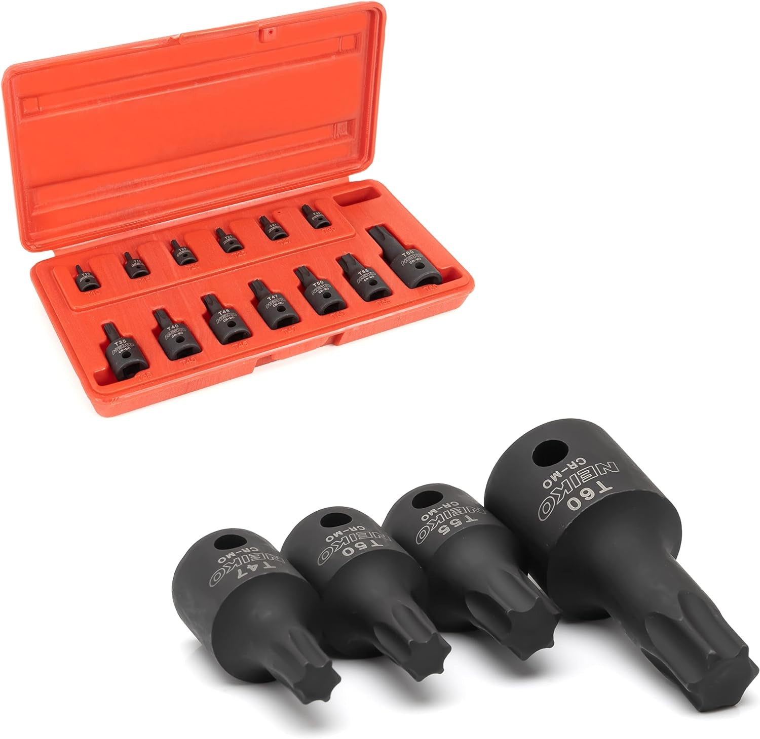 10281B Impact Torx Bit Socket Set 13 Piece 6 Point Star Sockets Heavy Duty Impact Grade Cr-Mo T10 to T60 High Impact ABS Blow Molded Storage Case
