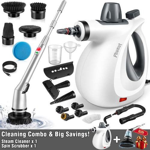 Load image into Gallery viewer, Pressurized Handheld Steam Cleaner &amp; Rechargeable Spin Scrubber
