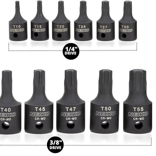 Load image into Gallery viewer, 10281B Impact Torx Bit Socket Set 13 Piece 6 Point Star Sockets Heavy Duty Impact Grade Cr-Mo T10 to T60 High Impact ABS Blow Molded Storage Case
