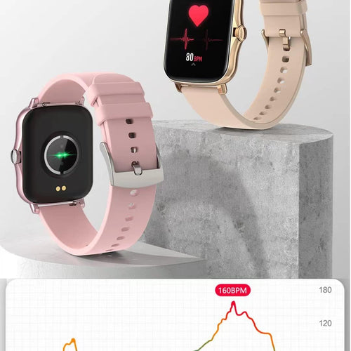Load image into Gallery viewer, Smart Fitness Tracker Watch for Android/Ios - IP68, Heart Rate/Blood Oxygen/Sleep Monitoring, 8 Sports Modes, Breath Training, Weather Updates - 1.69-Inch Display for Men and Women (Rose Gold)
