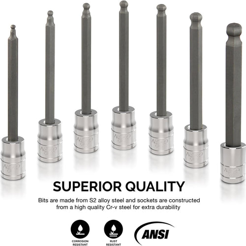 Load image into Gallery viewer, 10243A 3/8-Inch-Drive Extra-Long Ball-End Hex-Bit Socket Set, Metric Sockets 3/8&quot; or 3 to 10 Mm, S2 Steel, 7-Piece Set
