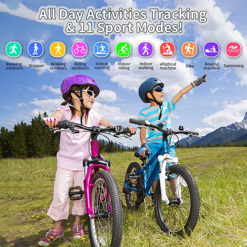 Load image into Gallery viewer, Kids Watch Fitness Tracker, Fitness Watches for Kids, Activity Tracker with Pedometers, Stopwatch, IP68 Waterproof, 11 Sport Modes Smart Watch for Kids Age 6-16 Years Old
