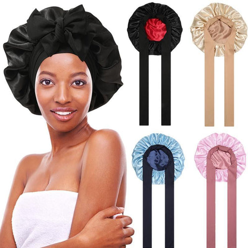 Load image into Gallery viewer, AWAYTR Satin Bonnet Silk like Bonnets for Sleeping Sleep Cap Double Layer Hair Care Bonnet with Elastic Tie Band for Curly Hair Night Cap
