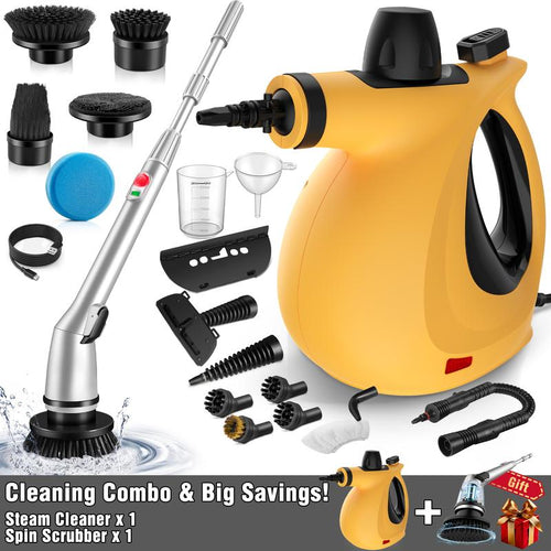 Load image into Gallery viewer, Pressurized Handheld Steam Cleaner &amp; Rechargeable Spin Scrubber
