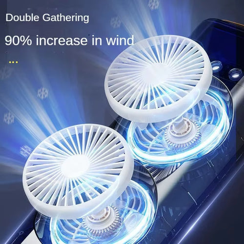 Load image into Gallery viewer, BreezeGlow™ 2-in-1 Dual Mist Cooling Fan – Chill, Hydrate &amp; Light Up Your Space
