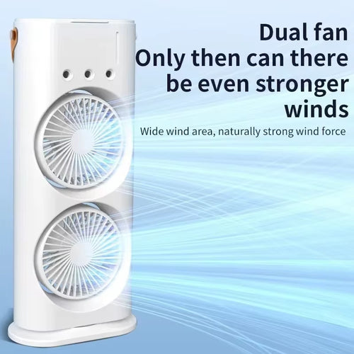 Load image into Gallery viewer, BreezeGlow™ 2-in-1 Dual Mist Cooling Fan – Chill, Hydrate &amp; Light Up Your Space
